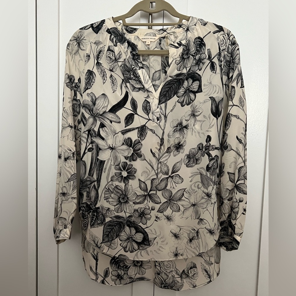 Black & White Silk Rebecca Taylor Longsleeve Top
